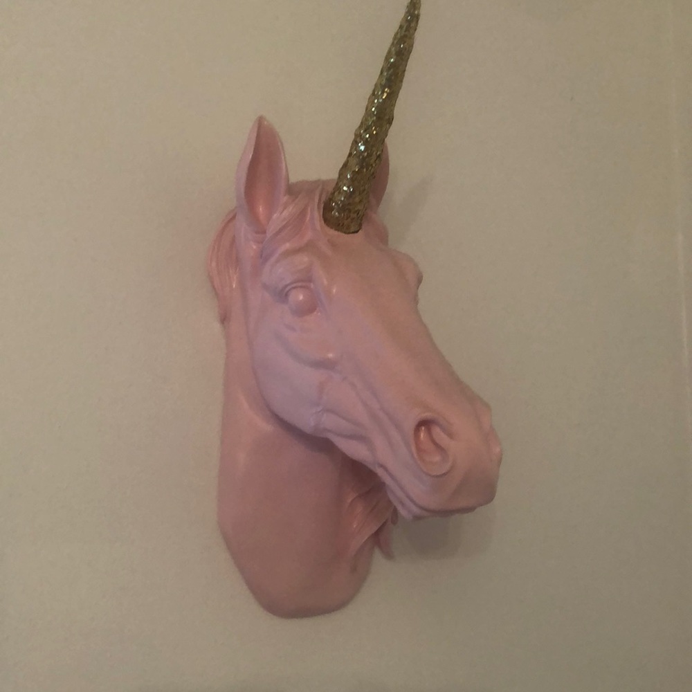 Pink unicorn head with Gold Glitter horn